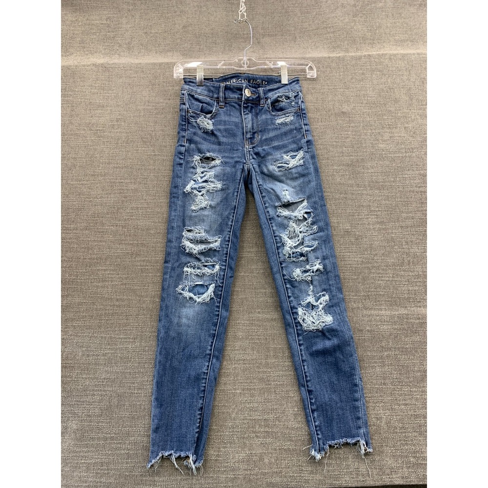 American Eagle Outfitters Skinny Jeans Womens 00 Blue Denim Stretch Distressed